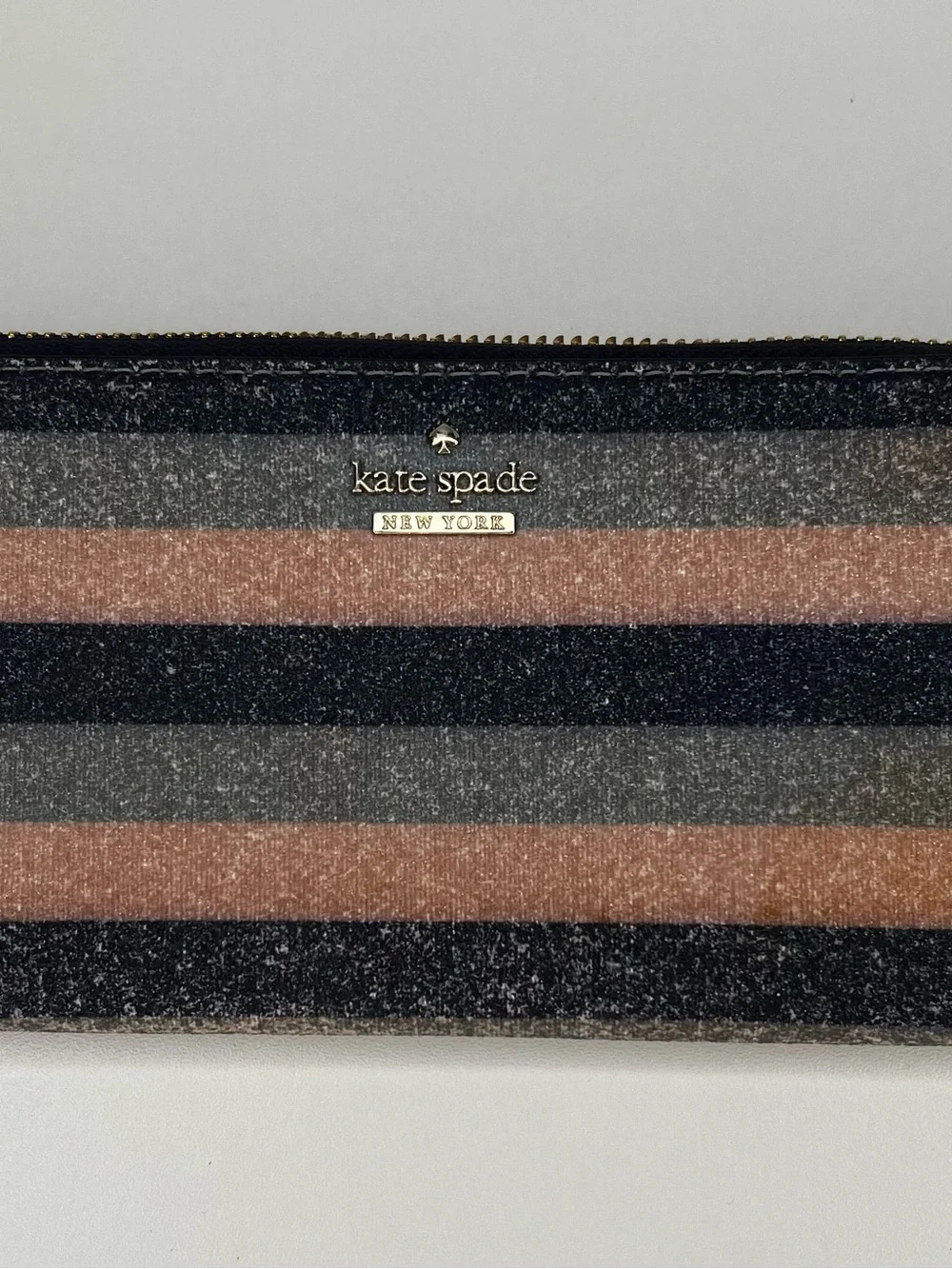 RARE KATE SPADE NEW YORK OWEN LANE LINDSEY GLITTER STRIPED ZIP AROUND WALLET
